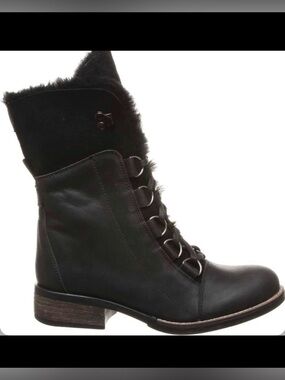 Luxe De Leon Aura LaceUp Fur Antiqued Leather Ankle Boots Size 8.5 NWT